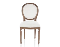Chaise ancienne style Louis XVI bois teinte marron foncé et tissu bouclé blanc