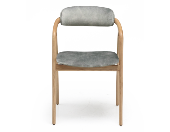 Chaise scandinave bois teinte naturelle assise tissu velours gris bleu