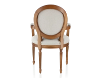 Chaise ancienne style Louis XVI avec accoudoirs bois teinte ancienne et tissu beige naturel Chaise ancienne style Louis XVI avec accoudoirs bois teinte ancienne et tissu beige naturel