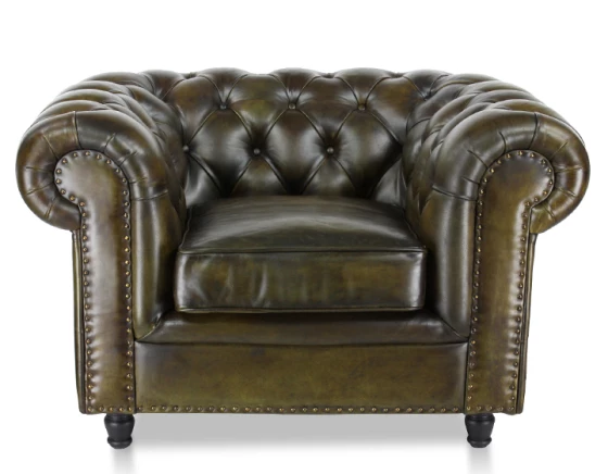 Fauteuil chesterfield cuir vert olive