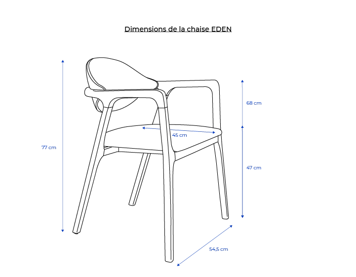 Chaise design avec accoudoirs bois teinte foncée et tissu chiné marron
