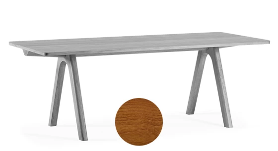 Table salle à manger 6 à 8 personnes en chêne teinte merisier plateau bois 140x90 cm