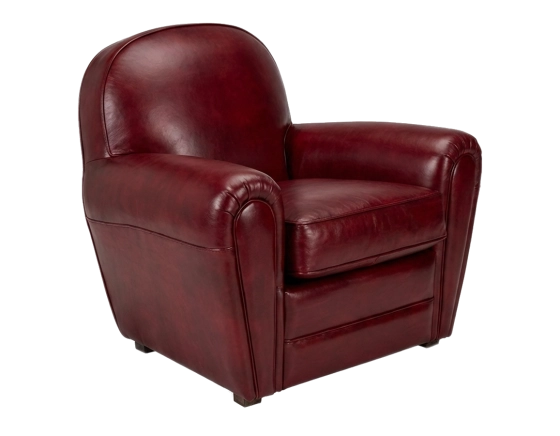 Sillón club de piel rojo carmín reposabrazos ribete