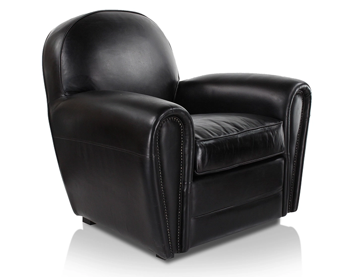 Fauteuil club cuir noir accoudoirs cloutés Fauteuil club cuir noir accoudoirs cloutés