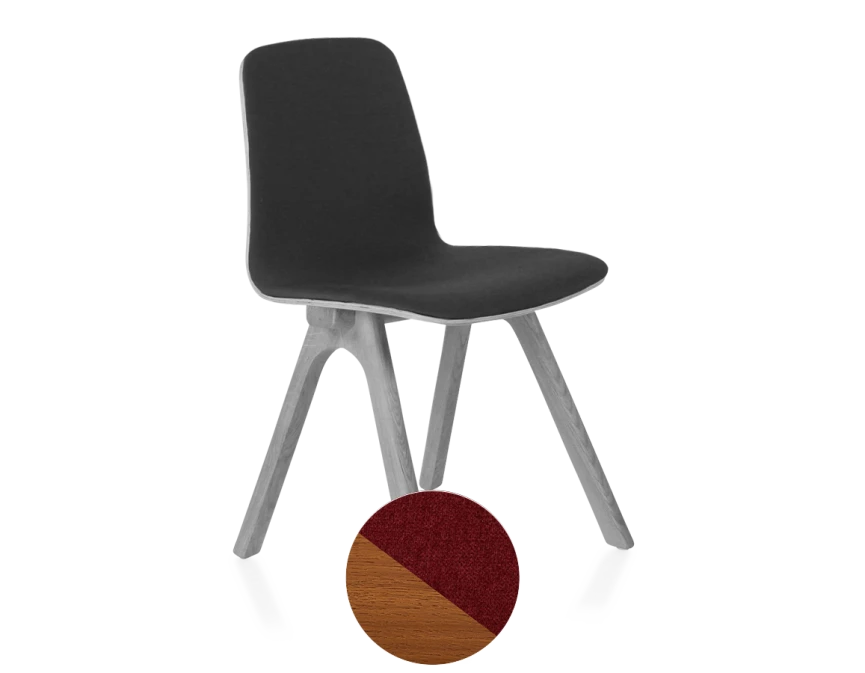 Chaise design en chêne tapissé bois teinte merisier assise tissu bordeaux