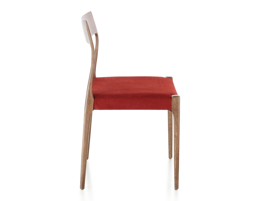 Scandinavian chair walnut-stained wood burgundy fabric seat Scandinavian chair walnut-stained wood burgundy fabric seat
