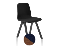 Upholstered oak designer chair walnut-stained wood, navy blue fabric seat Upholstered oak designer chair walnut-stained wood, navy blue fabric seat