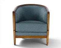 Fauteuil ancien accoudoirs moulurés bois teinte ancienne et tissu bleu océan