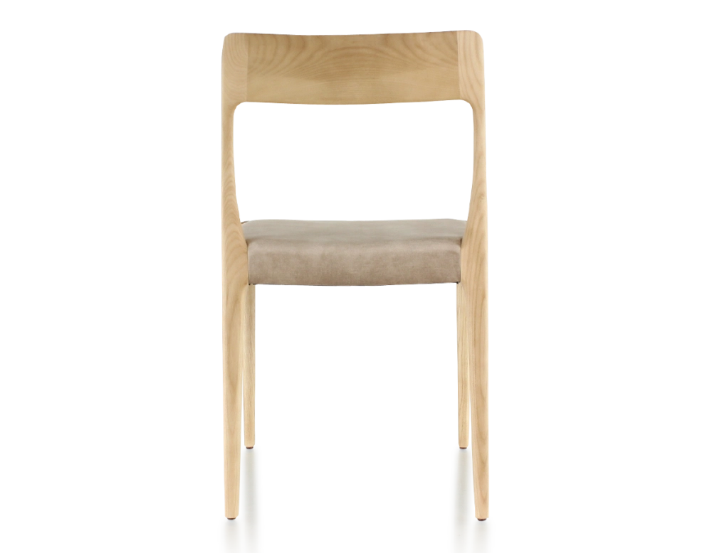Chaise scandinave bois teinte naturelle assise tissu velours taupe clair Chaise scandinave bois teinte naturelle assise tissu velours taupe clair