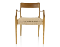 Chaise scandinave avec accoudoirs bois teinte merisier assise corde Chaise scandinave avec accoudoirs bois teinte merisier assise corde