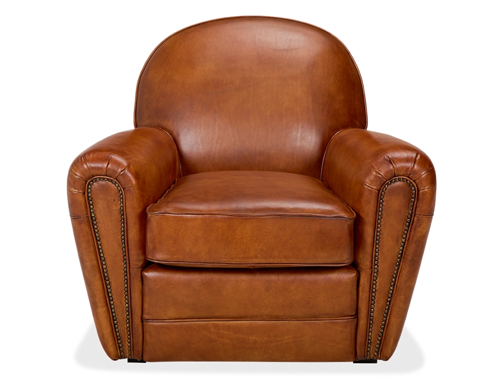 Leather club armchair light brown studded armrests Leather club armchair light brown studded armrests