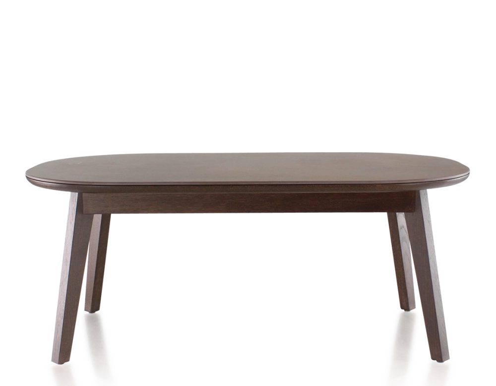 Table basse ovale en chêne et céramique avec bois teinte marron foncé plateau céramique brun oxydé 100x60 cm Table basse ovale en chêne et céramique avec bois teinte marron foncé plateau céramique brun oxydé 100x60 cm