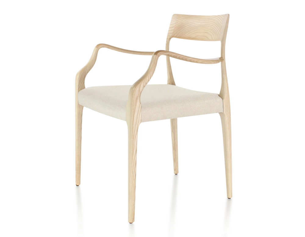 Chaise scandinave avec accoudoirs bois teinte naturelle assise tissu chevron beige Chaise scandinave avec accoudoirs bois teinte naturelle assise tissu chevron beige