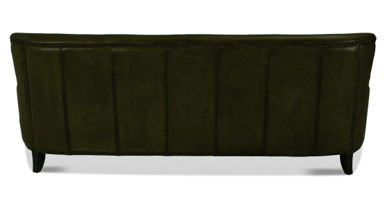 Canapé club cuir 3 places vert olive accoudoirs cloutés