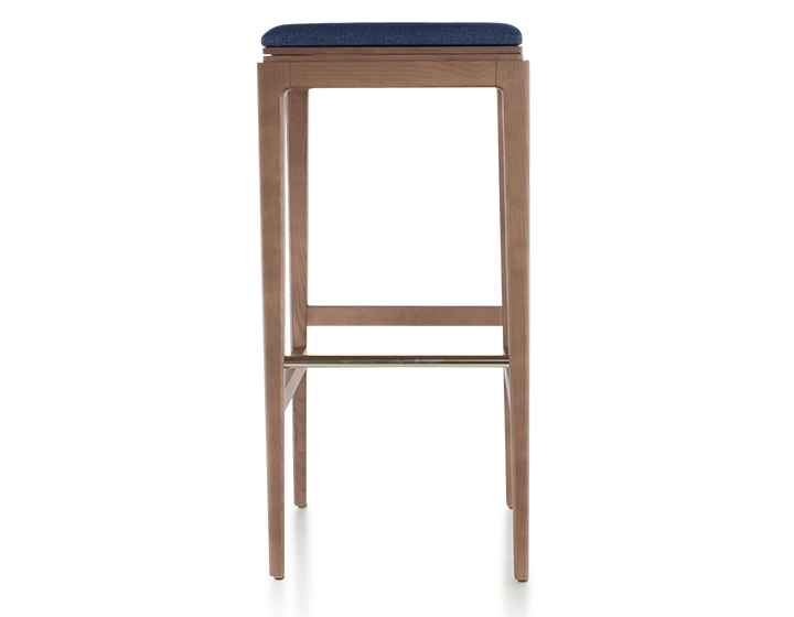 Tabouret de bar design H80 cm bois teinte noyer assise tissu bleu marine Tabouret de bar design H80 cm bois teinte noyer assise tissu bleu marine