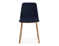 Upholstered oak designer chair natural tint wood, navy blue fabric seat Upholstered oak designer chair natural tint wood, navy blue fabric seat