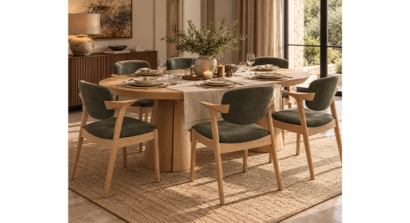 Table ronde extensible 4 à 8 personnes en chêne rustique avec plateau et allonges bois teinte naturelle 130x130 cm