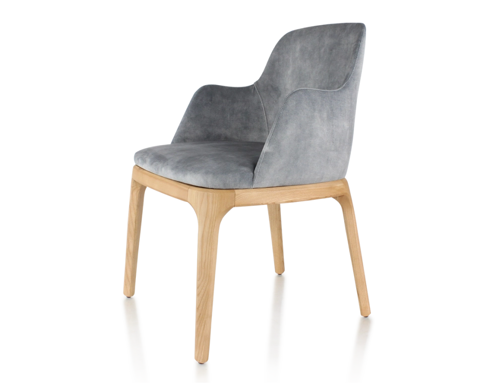 Chaise design avec accoudoirs bois teinte naturelle et tissu velours gris Chaise design avec accoudoirs bois teinte naturelle et tissu velours gris
