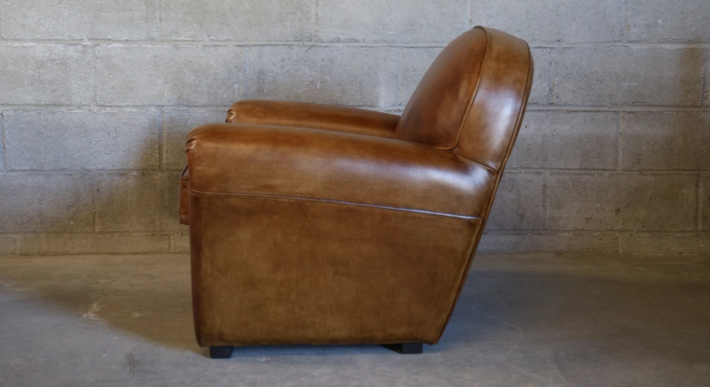 Leather club armchair dark brown studded armrests