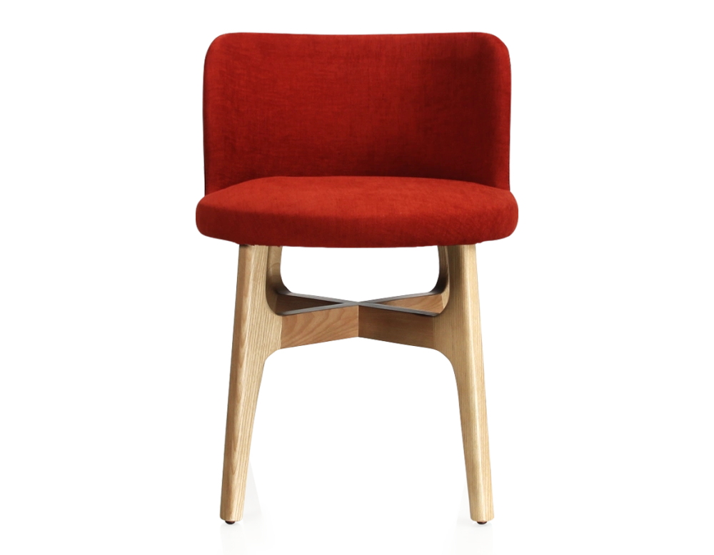 Chaise design bois teinte naturelle assise tissu orange brulé Chaise design bois teinte naturelle assise tissu orange brulé
