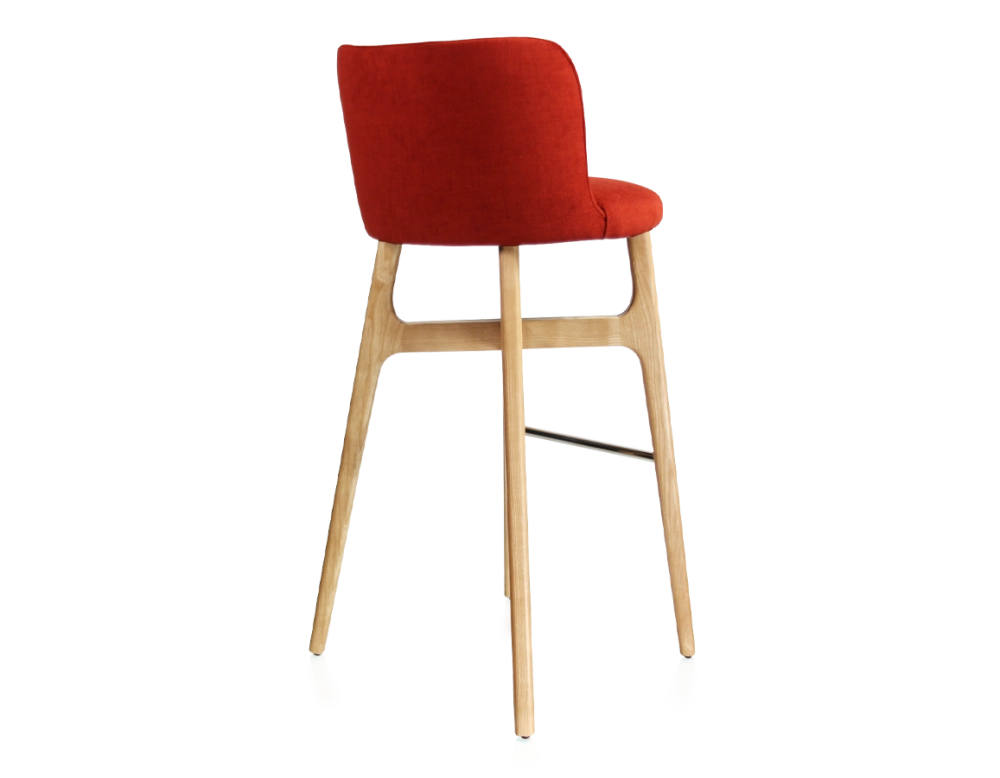Bar stool h80 cm natural stained wood, burnt orange fabric seat Bar stool h80 cm natural stained wood, burnt orange fabric seat