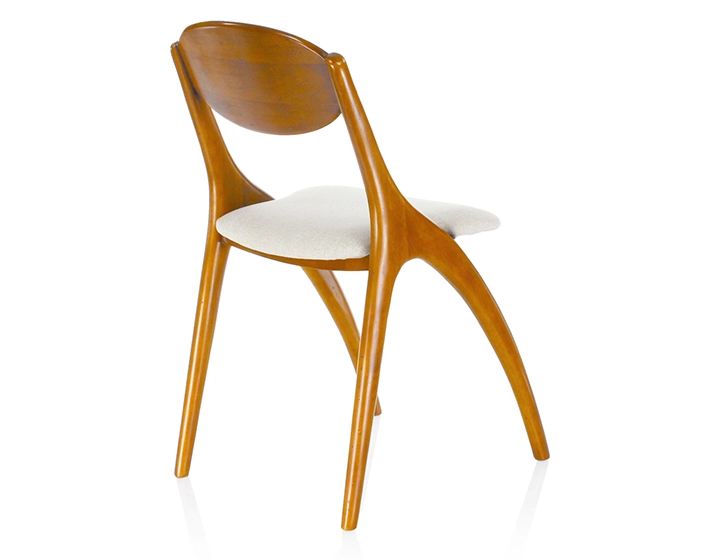 Chaise scandinave bois teinte merisier et tissu beige Chaise scandinave bois teinte merisier et tissu beige
