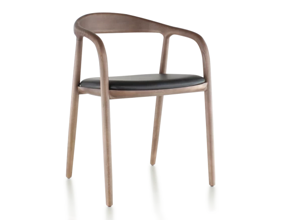 Chaise scandinave bois teinte noyer et cuir ébène