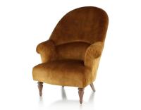 Fauteuil crapaud avec accoudoirs pieds bois teinte noyer et tissu velours bronze haut dossier Fauteuil crapaud avec accoudoirs pieds bois teinte noyer et tissu velours bronze haut dossier