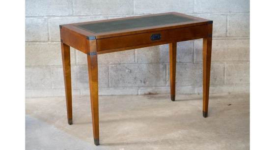 Bureau marine 1 tiroir bois teinte merisier et cuir vert