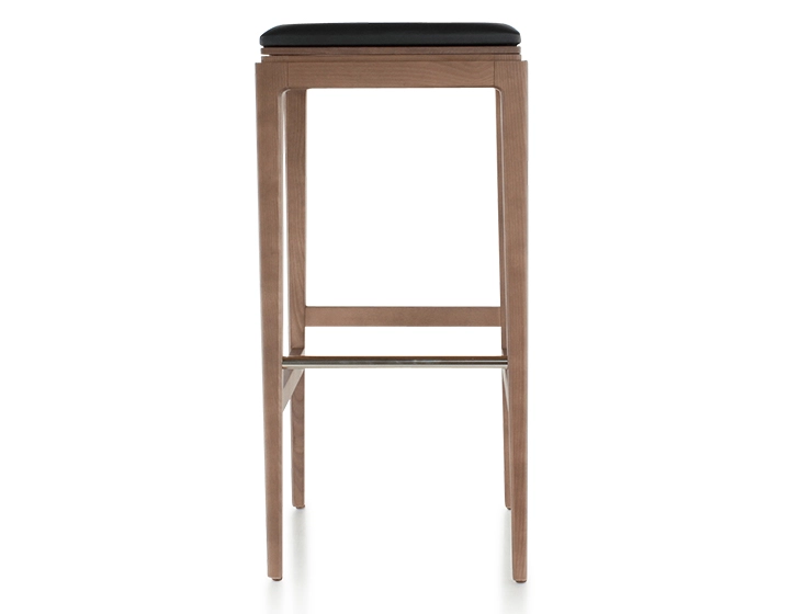 H80 cm designer bar stool walnut stained wood, ebony leather seat H80 cm designer bar stool walnut stained wood, ebony leather seat