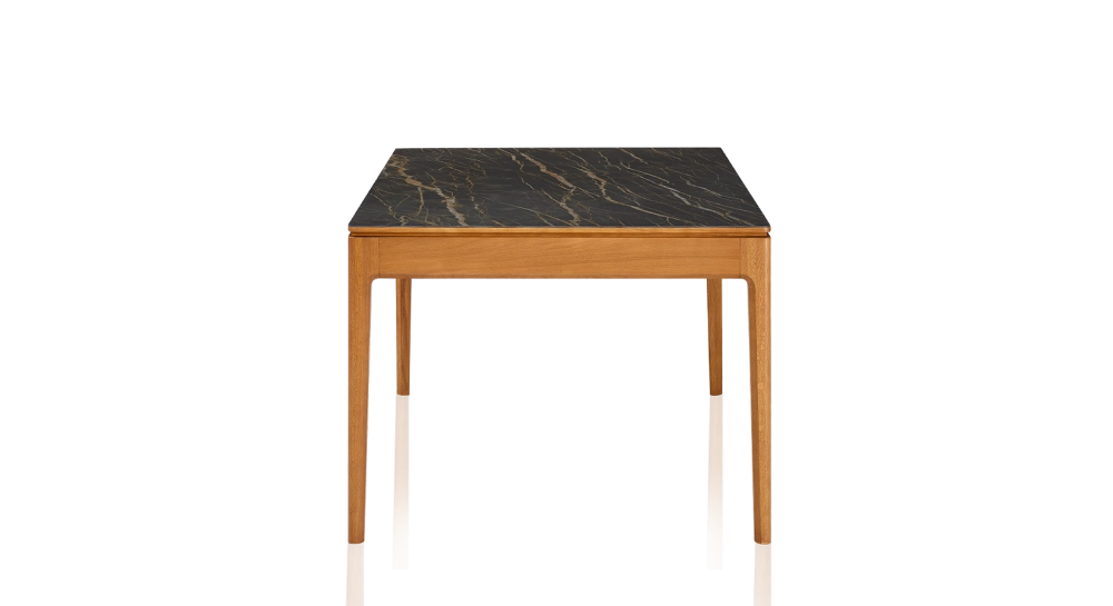8 person oak and ceramic dining table with cherry-stained wood and black marble-effect ceramic top 180x100 cm 8 person oak and ceramic dining table with cherry-stained wood and black marble-effect ceramic top 180x100 cm