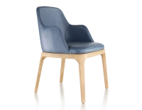 Chaise design avec accoudoirs bois teinte naturelle et cuir bleu orage Chaise design avec accoudoirs bois teinte naturelle et cuir bleu orage