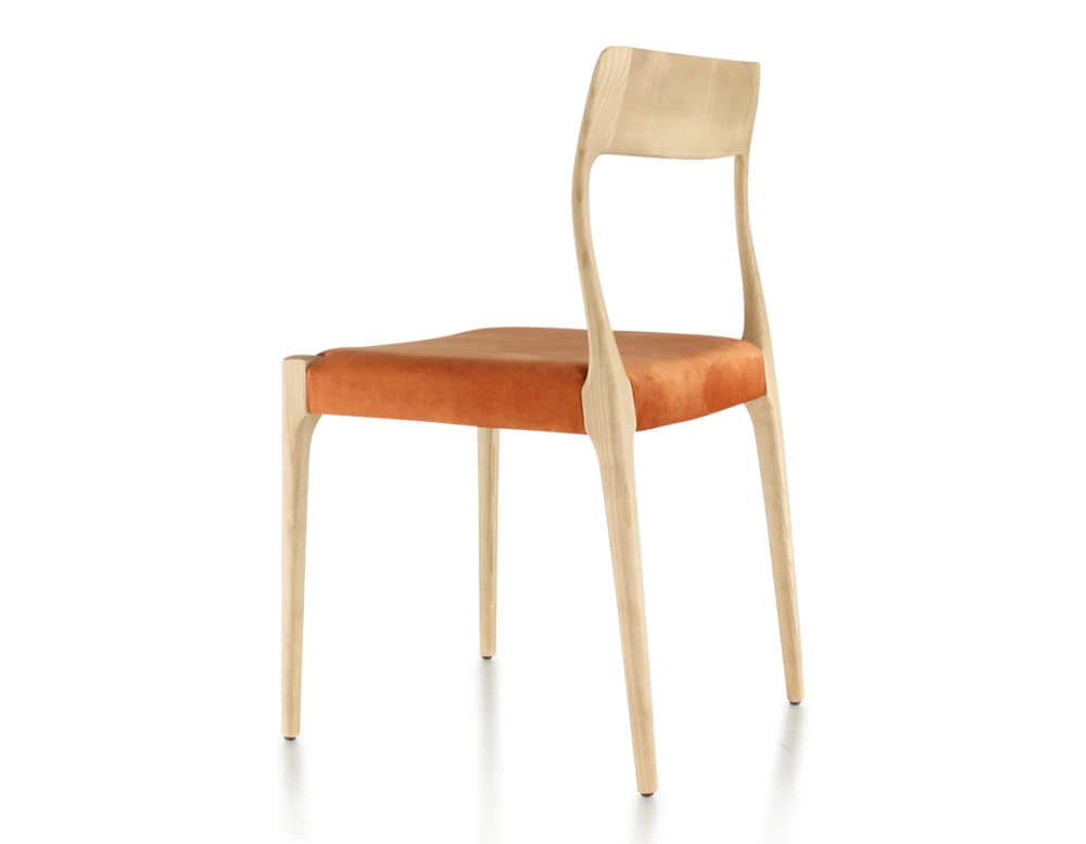 Scandinavian chair natural wood stain, terracotta velvet fabric seat Scandinavian chair natural wood stain, terracotta velvet fabric seat