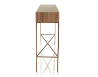 Console design noyer teinte naturelle et métal patine laiton 100 cm Console design noyer teinte naturelle et métal patine laiton 100 cm