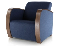 Fauteuil design bois teinte marron foncé et tissu bleu marine Fauteuil design bois teinte marron foncé et tissu bleu marine