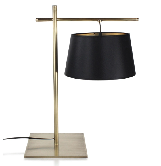Gold angle table lamp, black lampshade, gold interior