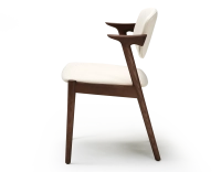 Scandinavian chair dark brown stained wood with off-white fabric seat. Scandinavian chair dark brown stained wood with off-white fabric seat.