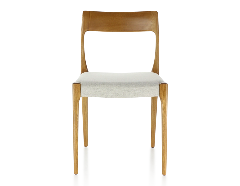 Chaise scandinave bois teinte merisier assise tissu beige naturel Chaise scandinave bois teinte merisier assise tissu beige naturel