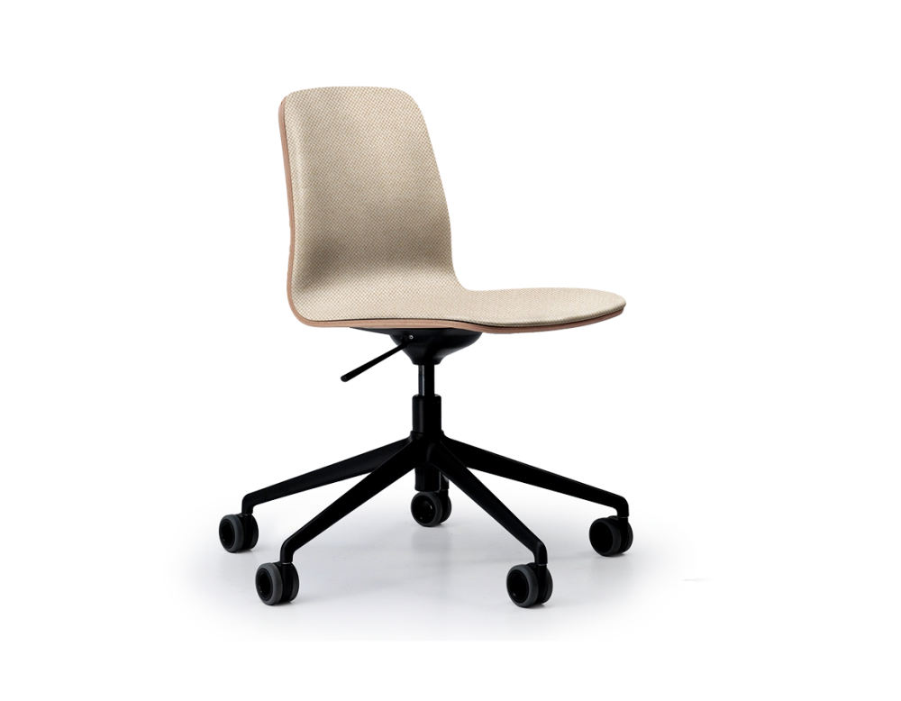 Chaise de bureau design pied métal noir à roulette assise tissu chiné beige Chaise de bureau design pied métal noir à roulette assise tissu chiné beige