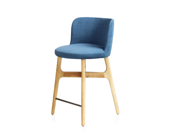 Tabouret de bar h60 cm bois teinte naturelle assise tissu bleu jean