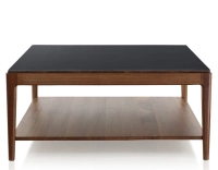 Table basse carrée en noyer et céramique avec tablette en bois teinte naturelle plateau céramique noir unie 100x100 cm Table basse carrée en noyer et céramique avec tablette en bois teinte naturelle plateau céramique noir unie 100x100 cm