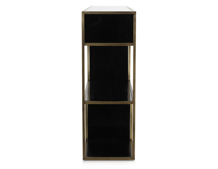 Console design frêne laqué noir et métal patine laiton Console design frêne laqué noir et métal patine laiton