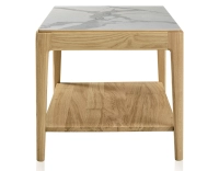 Table basse rectangulaire en chêne et céramique avec tablette en bois teinte naturelle plateau céramique effet marbre blanc 100x50 cm Table basse rectangulaire en chêne et céramique avec tablette en bois teinte naturelle plateau céramique effet marbre blanc 100x50 cm
