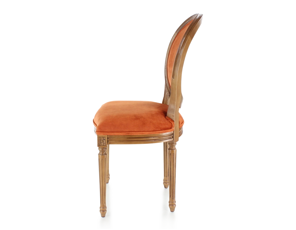 Chaise ancienne style Louis XVI bois teinte ancienne et tissu velours terracotta Chaise ancienne style Louis XVI bois teinte ancienne et tissu velours terracotta
