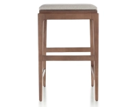 Tabouret de bar design H60 cm bois teinte noyer assise tissu beige naturel Tabouret de bar design H60 cm bois teinte noyer assise tissu beige naturel