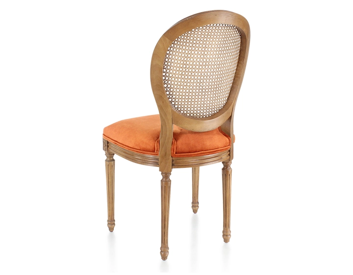 Chaise ancienne style Louis XVI bois teinte ancienne dossier canné assise tissu velours terracotta Chaise ancienne style Louis XVI bois teinte ancienne dossier canné assise tissu velours terracotta