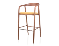 Tabouret de bar h80 cm teinte noyer assise tissu jaune bois teinte noyer et tissu jaune Tabouret de bar h80 cm teinte noyer assise tissu jaune bois teinte noyer et tissu jaune
