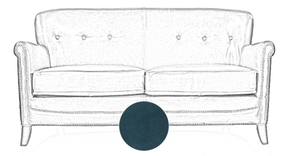 2 seater leather club sofa blue studded armrests