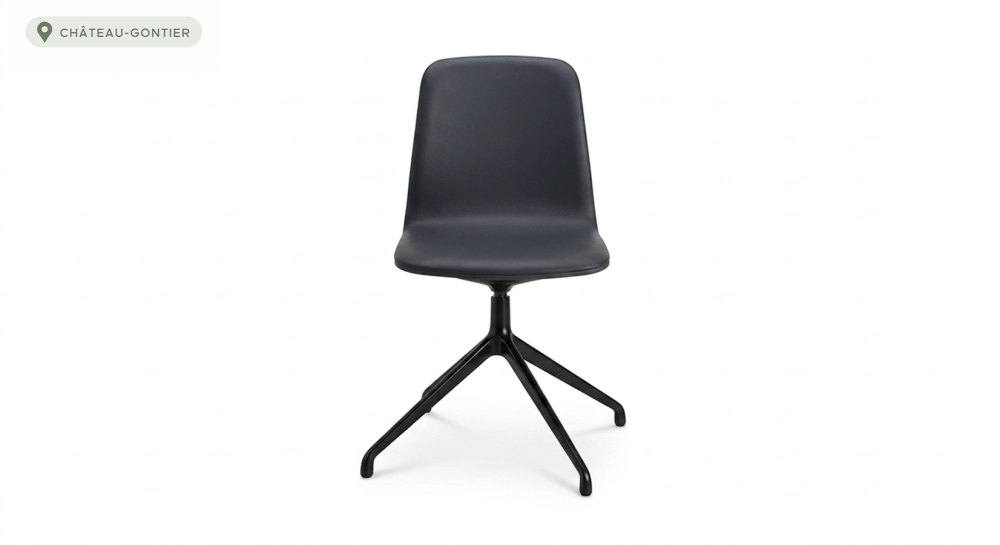 Office chair with 5 branches dossier bois teinte anthracite assise en cuir de vachette anthracite