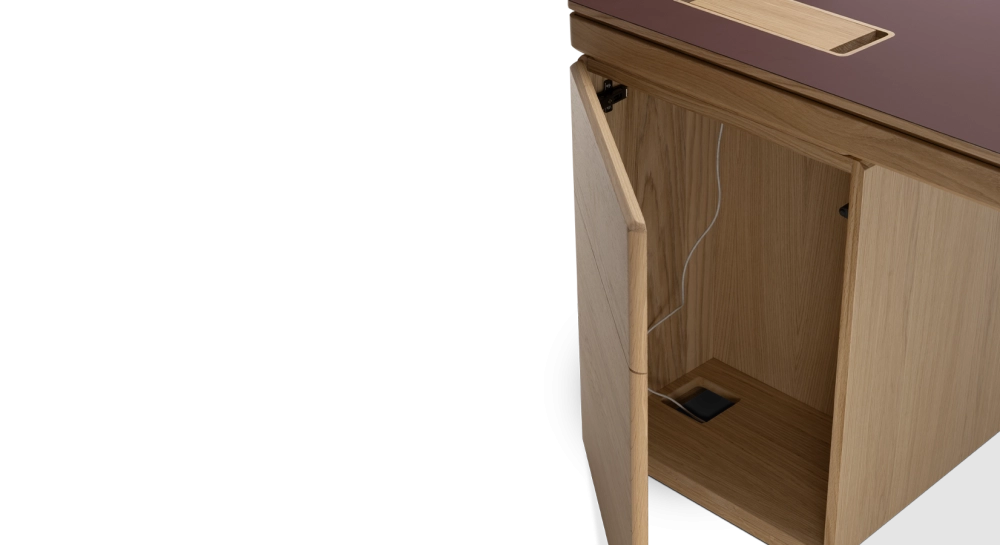 Bureau de direction chêne teinte naturelle plateau fenix rosso 200x100 Bureau de direction chêne teinte naturelle plateau fenix rosso 200x100